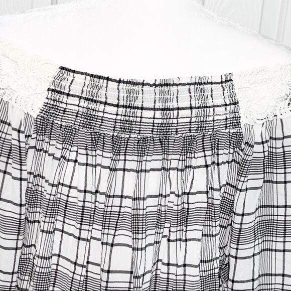 Ann Taylor LOFT Top Blouse Plaid Lace Off-The-Shoulder Top Blouse Size Medium - Picture 9 of 12